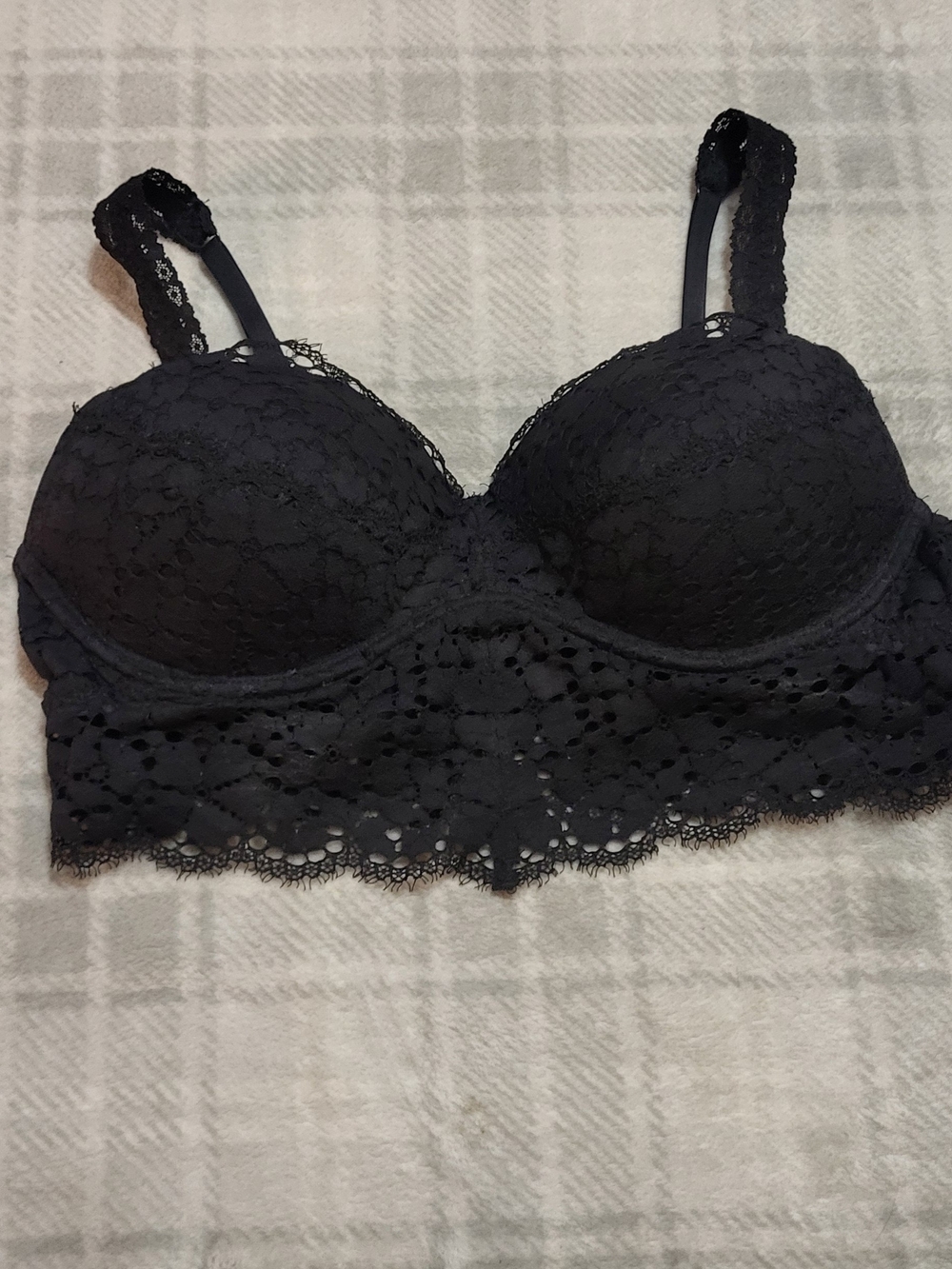 Black Victoria's Secret Lace Longline Bralette - Size Medium